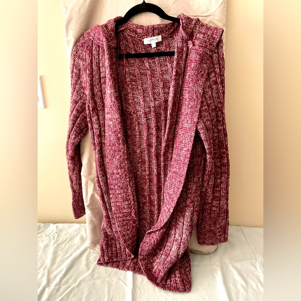 Long open hooded cardigan